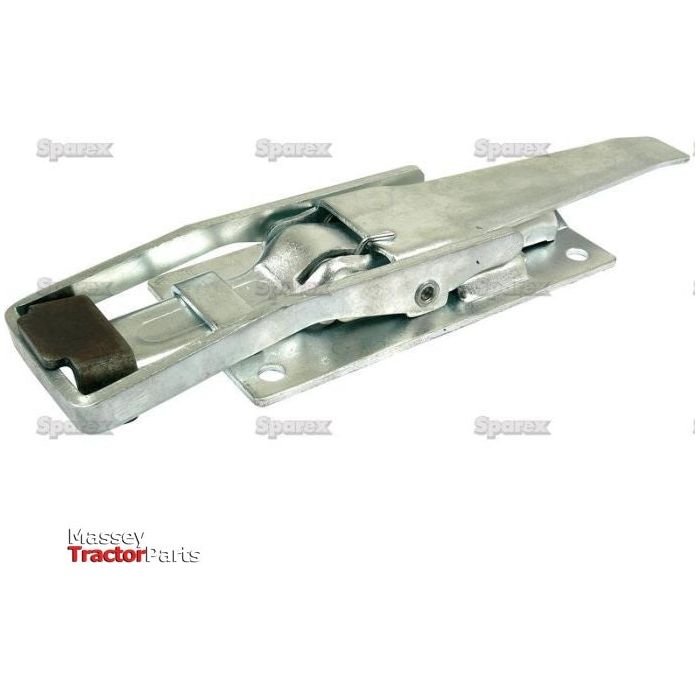 Image of a Sparex Trailer Latch (260 x 80mm Spring Loaded, Part No. S.51774) for a Massey Ferguson tractor. The spare part includes a clamp, hinge, and spring-loaded release lever.