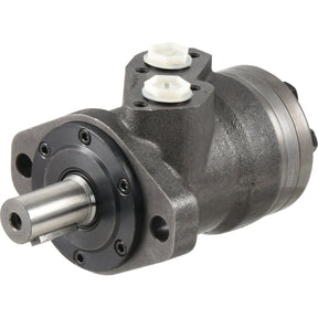 The image features a Trale Hydraulic Orbital Motor OMP80 80cc/rev with a 25mm straight/parallel shaft (model S.137233) from Sparex. This gray motor, shown with two white plugs on its top surface, is ideal for various industrial applications.