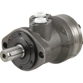 Close-up view of the Trale Hydraulic Orbital Motor OMR160 160cc/rev with 25mm Straight / Parallel Shaft (S.137208) by Sparex, featuring visible mounting holes and shafts, with detailed hardware and fittings. Suitable for various industrial applications, this motor provides all necessary manufacture information for seamless installation.