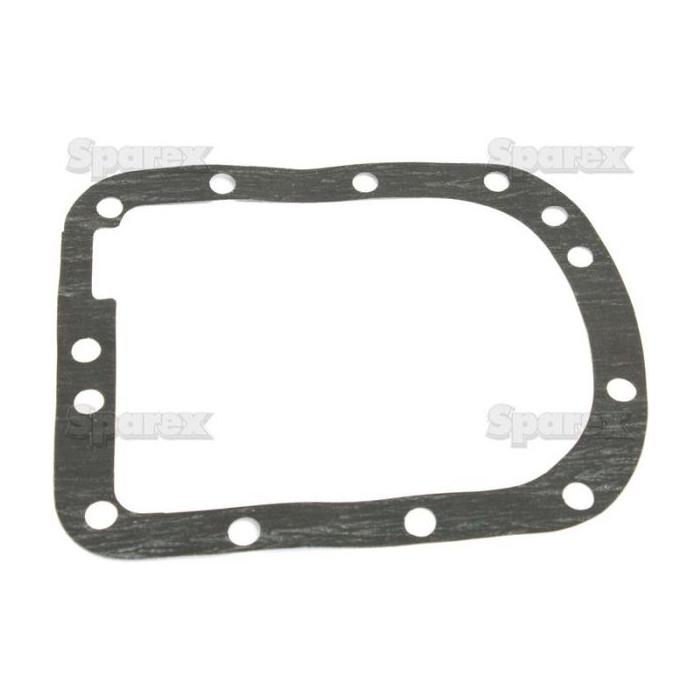 A Sparex Transmission Cover Gasket (Part No. S.62277) in black, featuring a square shape with rounded corners and multiple bolt holes, used as a sealing component in machinery.