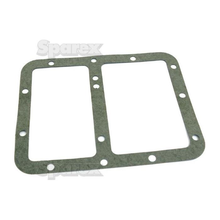 The Transmision Cover Gasket, Sparex Part No. S.66154 by Sparex, is a rectangular gasket with multiple small holes around its edges, designed specifically for Ford/New Holland machinery and separated into two sections.