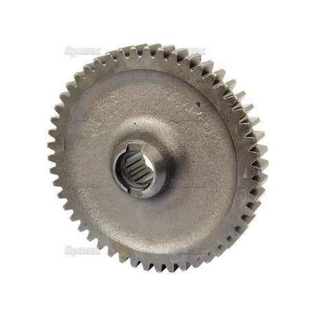 Close-up of a metal Transmission Countershaft Gear with evenly spaced teeth around its circumference and a central hole for mounting. The Sparex gear, part number S.66099, showcases machining marks and a smooth, unfinished surface.