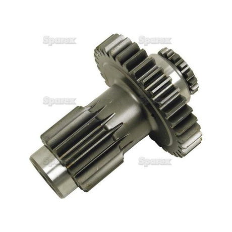 The Transmission Countershaft Gear, Sparex Part No. S.66124 from the brand Sparex, is a metal gear with multiple interlocking teeth that consists of two distinct sections: a larger central gear and a smaller adjacent gear, resembling those used in Ford New Holland machinery. The gear appears new and unused.