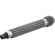 A Sparex Transmission Countershaft (S.58922) with grooved teeth and a threaded end, lying horizontally against a white background.