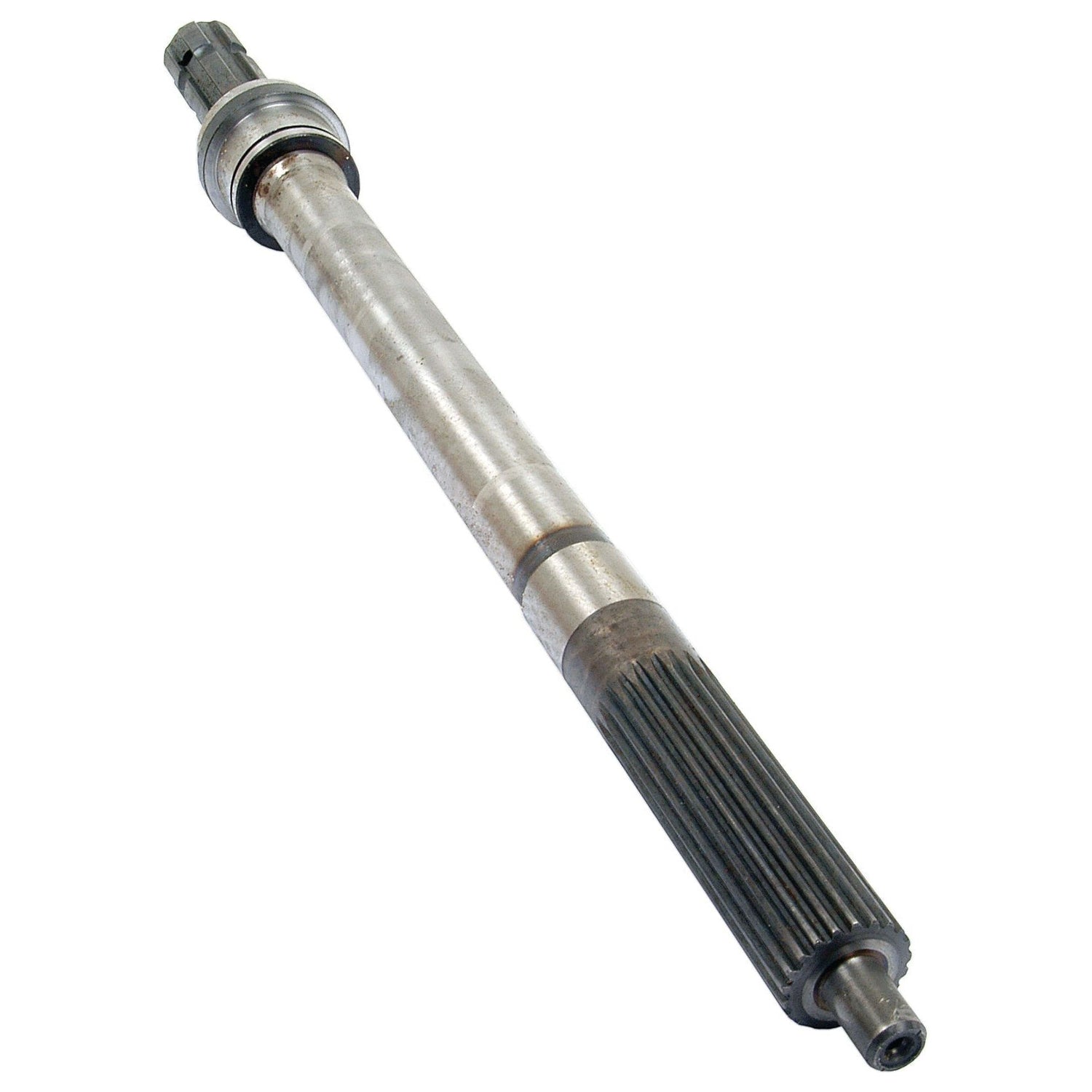 A metal automotive axle shaft with grooved ends, cylindrical in shape and slightly tapered in the middle, resembling the precision of a Sparex Transmission PTO Output Shaft (Sparex Part No. S.42006).