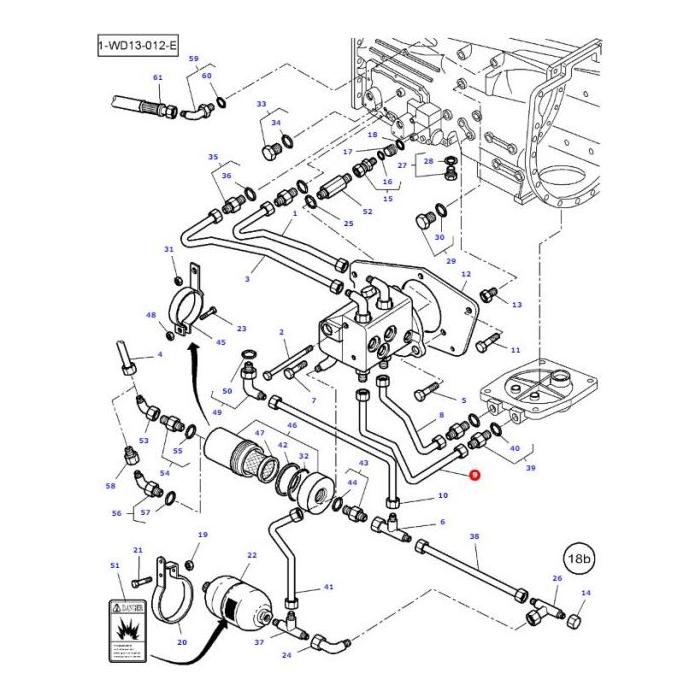 A detailed technical diagram illustrating various interconnected components of a mechanical or hydraulic system, including pipes, fittings, and connectors. Items are numerically labeled for reference, such as the Massey Ferguson - Tube - 3792306M1 from the brand AGCO.