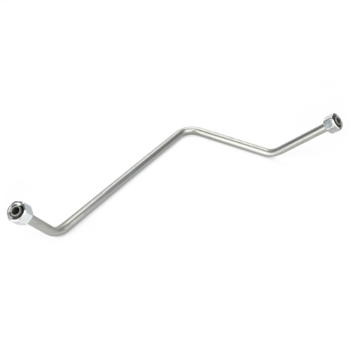 Introducing the AGCO Massey Ferguson - Tube - 4361123M1: a metal pipe featuring two hexagonal threaded ends, meticulously bent at two angles along its length.