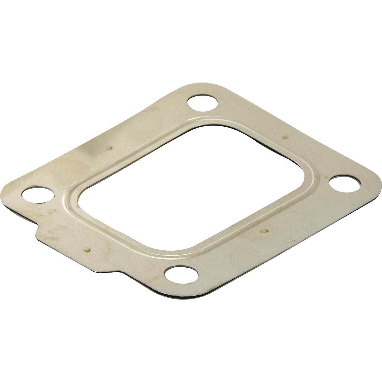 The Sparex Turbo Gasket (6076, 4045, 3029, 4039, 6068, 6081, 6101, 6090) | Sparex Part No.S.144311 is a rectangular metal gasket featuring four bolt holes at each corner and slightly raised edges.
