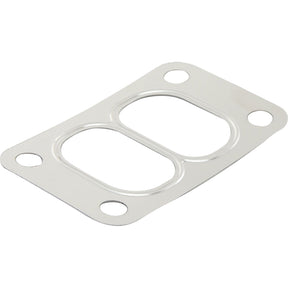 The Sparex Turbo Gasket (NEF F4 SERIES) | Part No. S.144308 is a metallic rectangular gasket with two oval openings and four bolt holes in each corner, designed to be compatible with Case IH equipment.