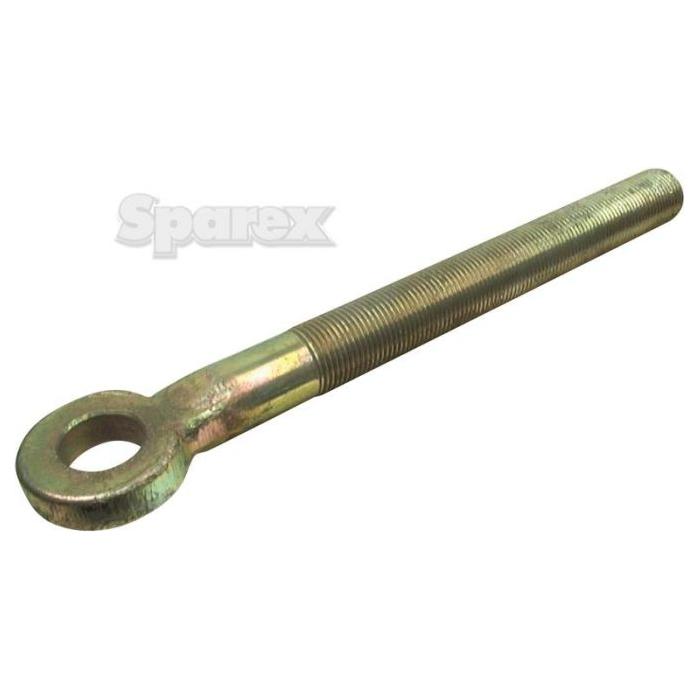 The Stabiliser Eye Bolt - 3/4'' UNF - LH, identifiable by Sparex Part No. S.181, is a robust metallic eye bolt featuring extensive threading along the shaft and a circular loop at one end. Bearing the brand name "Sparex," it is designed for durable applications and is compatible with Massey Ferguson machinery.