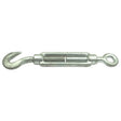 The Sparex Turnbuckle - Hook/Eye, ⌀: M20 - S.21052, used for adjusting tension in cables, rods, and other support systems, conforms to DIN 1480 standards.