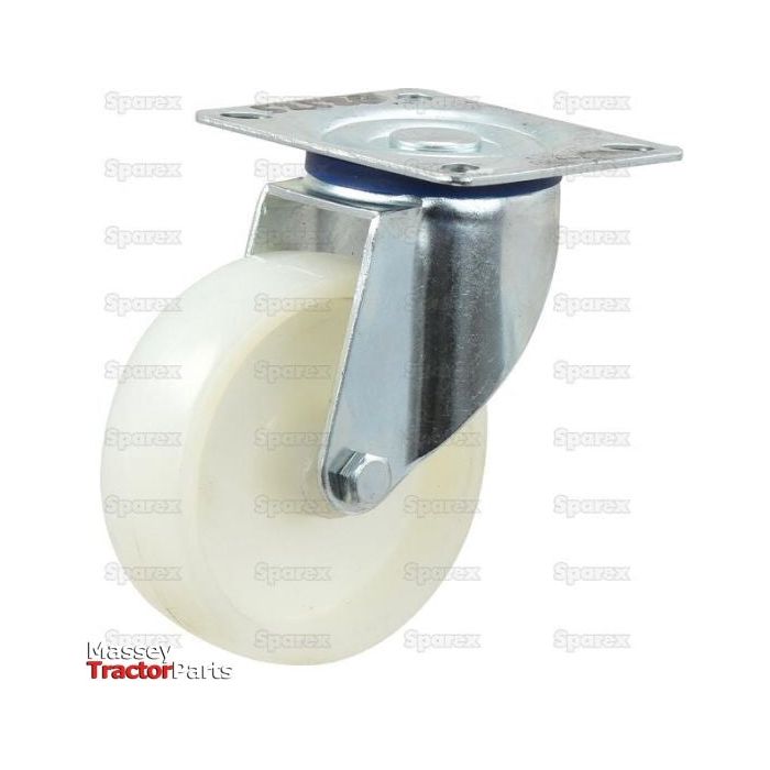 An industrial Turning Plastic/Nylon Castor Wheel with a white wheel and metal mounting plate. The background displays a repeated "Sparex" watermark. The bottom text reads "Massey Tractor Parts." Capacity 120kgs, Wheel Ø 80mm, Sparex Part No.S.52585.