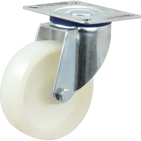 The Sparex Turning Plastic/Nylon Castor Wheel, featuring a 125mm diameter and a metal mounting bracket, supports up to 140kgs and includes a dependable swiveling mechanism (Sparex Part No. S.52587).