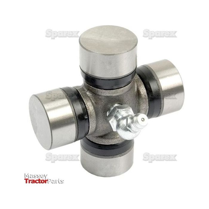 The Universal Joint 24.0 x 62.5mm by Sparex (Part No. S.43421) is a metal joint featuring four cylindrical caps and a central grease fitting, ideal for transferring rotational power in Case IH machinery or Ford New Holland equipment.