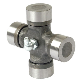 The Sparex Universal Joint - 27 x 74.5mm (Standard Duty), part number S.23506, is a high-quality metal U-joint featuring four cylindrical ends and a central grease fitting, ideal for standard duty applications. Available in Agripak (1 piece).