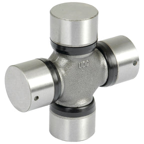 The Sparex Universal Joint 30.0 x 83mm (Part No. S.33621) is a metallic joint featuring four cylindrical ends and a central cross-shaped section, making it ideal for tractor parts.