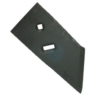 A black, trapezoidal metal blade with two differently shaped holes in the center, known as the Universal Wing LH (Sparex Part No. S.77895), designed to fit 217001134 and reminiscent of a Kverneland subsoiler design by Sparex.
