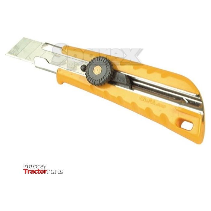 A yellow utility knife with a retractable, segmented snap-off blade and a black adjustment wheel. The brand name "Sparex" is imprinted on the handle, featuring an integral blade lock for added safety. This model is identified as Utility Knife - S.12780.