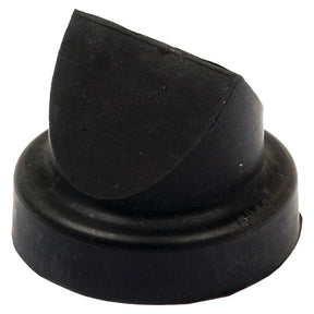 A black rubber stopper with a slanted top surface, designed to fit seamlessly with Massey Ferguson air filters is available as the Valve - Air Filter Drain (Sparex Part No. S.43791) from Sparex.