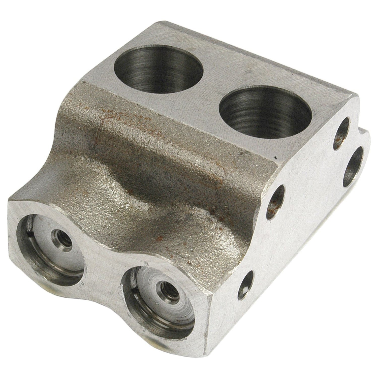 The Sparex Valve Chamber (Part No. S.40848) is a metallic mechanical component featuring two large holes on the top and two threaded holes at the bottom, specifically designed for use in MKIII Pumps. Its rugged surface and rectangular shape make it a crucial element in various Valve Kit assemblies.