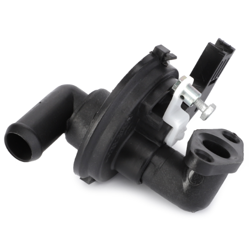 Close-up of the AGCO Massey Ferguson - Valve Radiator (part number 3907300M1), a black plastic automotive component with bolts and a protruding pipe section. The part has a round central piece and multiple connecting points, typical of the Massey Ferguson 5400 Series components.