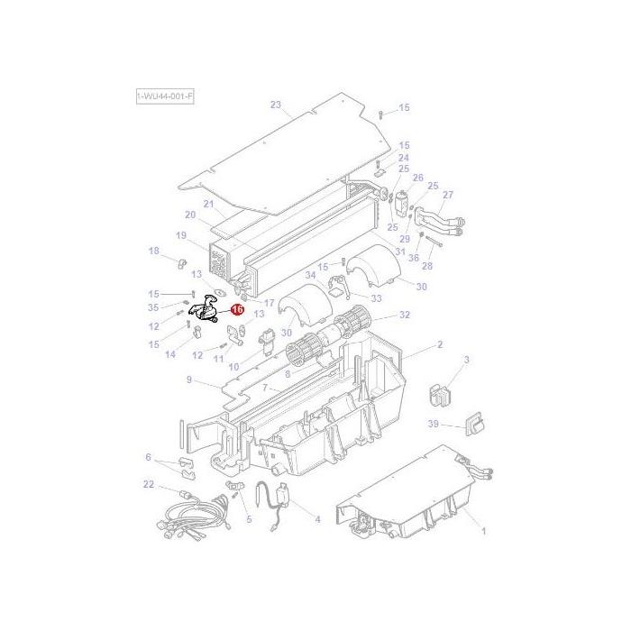 Exploded view of a mechanical or electronic device, specifically featuring the Massey Ferguson Valve Radiator (model number 3907300M1) from the 5400 Series, with individual parts labeled by numbers for assembly or repair. This product is manufactured by AGCO.