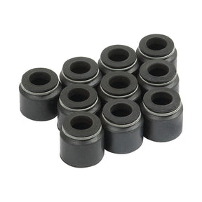 A group of ten black cylindrical valve stem seals, reminiscent of the Sparex Valve Stem Seal (Part No. S.41325), arranged in a cluster on a white background.