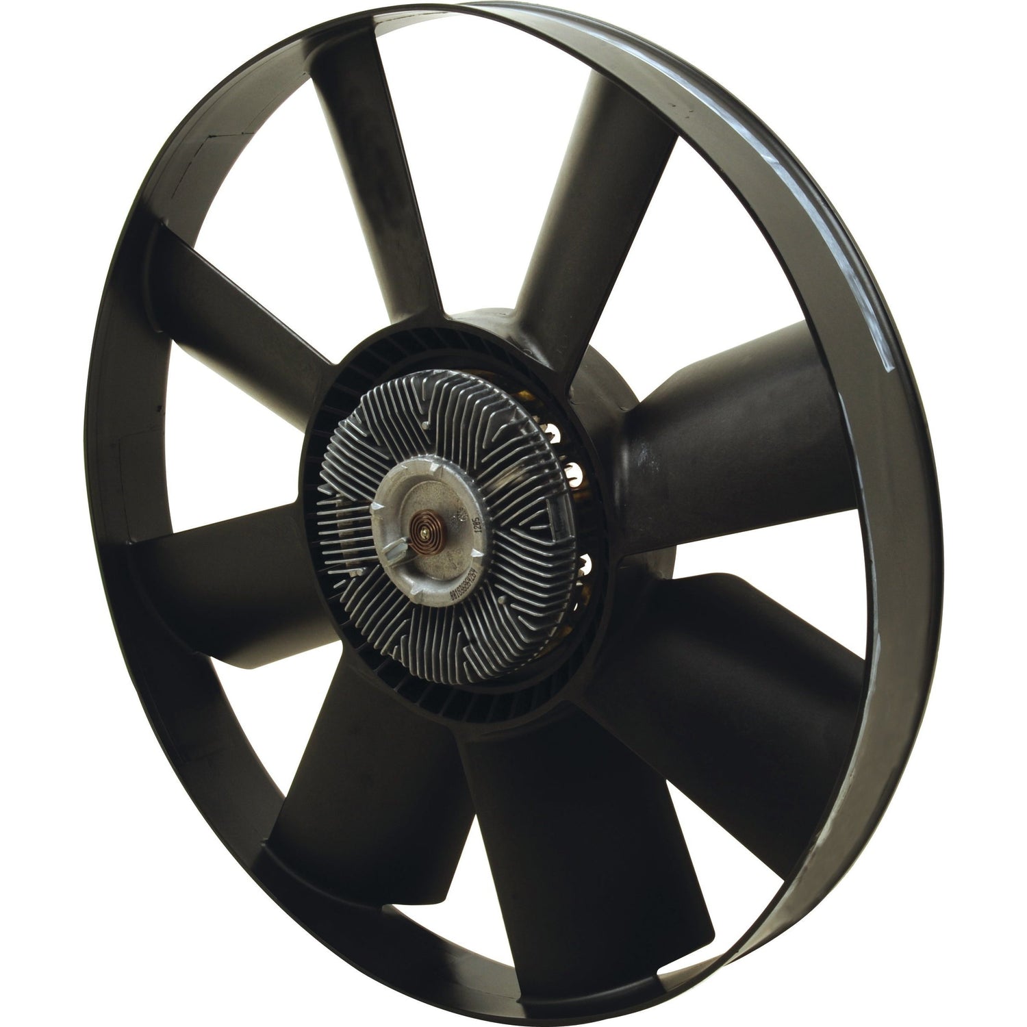 A black, industrial-grade Viscous Fan Assembly by Sparex (Part No. S.104846) featuring eight blades and a central motor assembly, photographed against a white background.