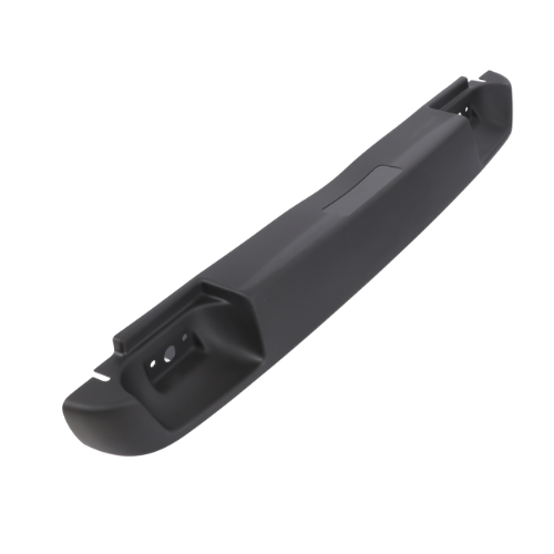 A black car rear bumper with mounting holes and an indentation for a license plate, similar to the durable design found in the AGCO Massey Ferguson - Visor - 3807935M3.