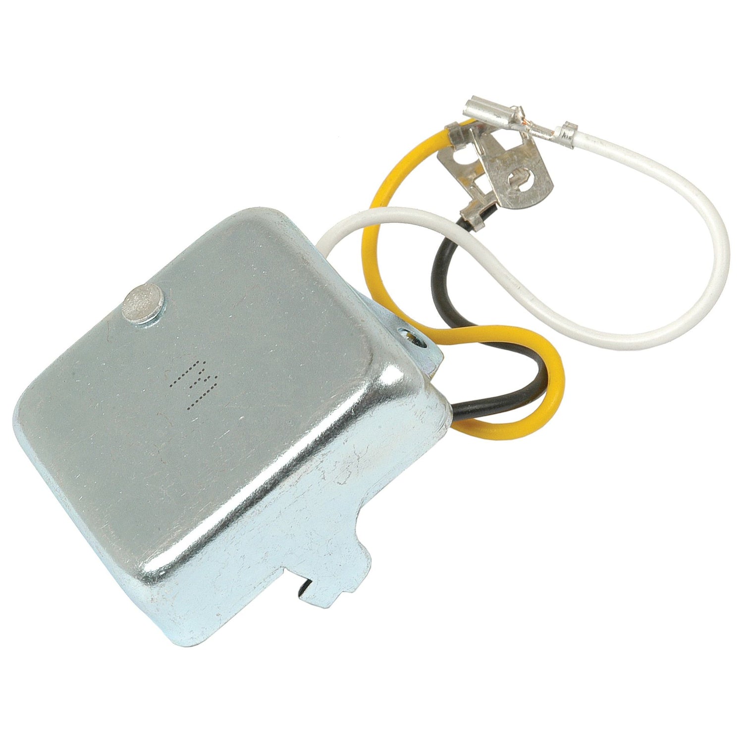 The Sparex Voltage Regulator (Sparex Part No. S.41165) is a metallic square electrical component with attached yellow, black, and white wires, commonly used in Perkins machinery.