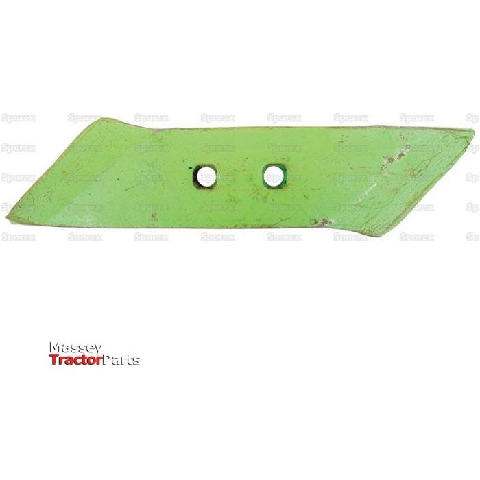 Image of a green Reversible Plough Point RH metal blade with two circular holes, featured against a white background. The "Massey Tractor parts" text is visible in the bottom left corner, and the number 901953 subtly included. The Sparex Part No. S.127438 can also be seen.
