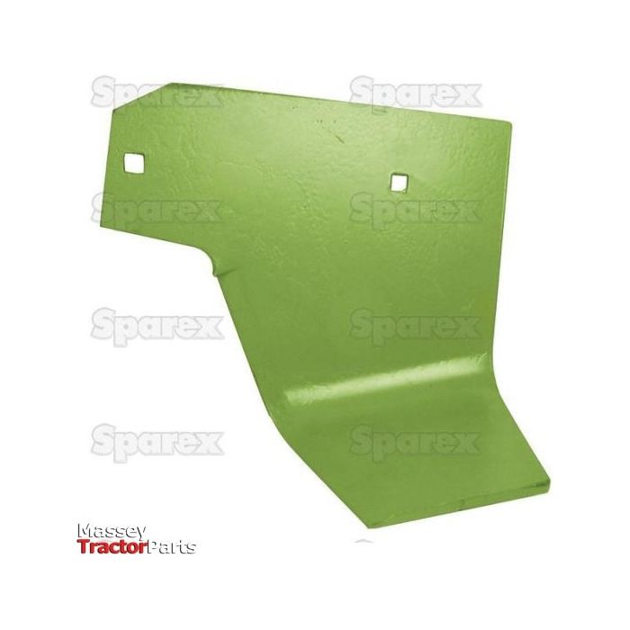 A green metal Subsoil Landside with the Sparex logo watermarked on it, featuring a fairly complex shape with several bends and two square holes. The Massey Tractor Parts logo is in the bottom left corner, ensuring it matches the LH Primary OE Reference for precise compatibility. This part is designed to fit as 138999 under Sparex Part No. S.127518.