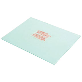 Clear glass pane with a red warning label indicating the surface is tempered glass and may shatter into small pieces if broken; suitable as a replacement lens for your Sparex Welding Mask Lens 117 x 87 (Part No. S.23392).