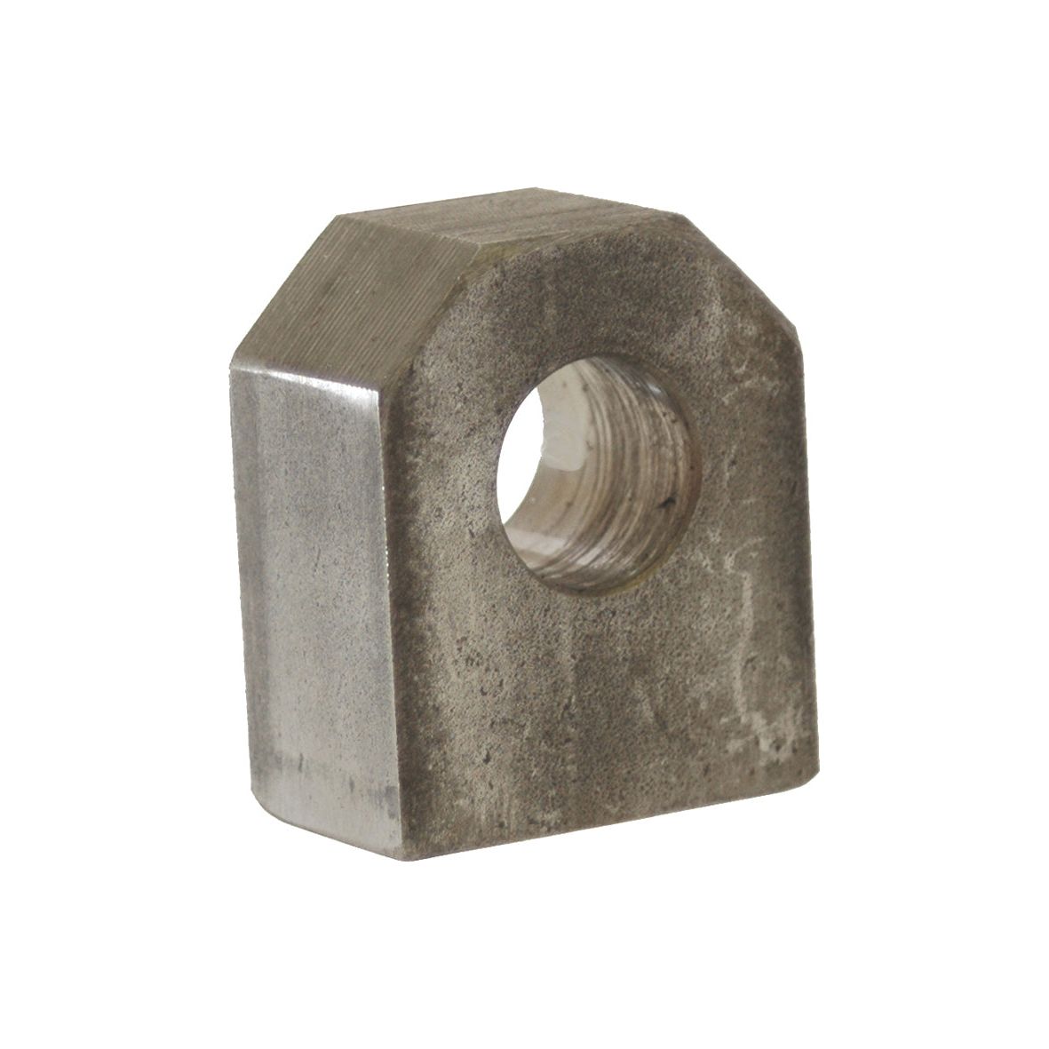 A metallic, rectangular block with a circular hole through the center, identified as WELD-ON EYE 20MM (Sparex Part No. S.31211) and carrying Tariff Code 8412212090, is positioned against a plain white background.