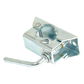 The Wheel Jack Bracket | Sparex Part No.S.3064, a product by Sparex, features a clamp and lever mechanism specifically designed for securing and stabilizing pole gates. Made from galvanized steel to resist rust, its durable construction guarantees long-term reliability.