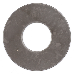 A silver circular metal washer with a central hole, labeled as Massey Ferguson - Washer - 1664589M1 by AGCO, often used in Massey Ferguson 100 Series tractor parts, against a plain white background.