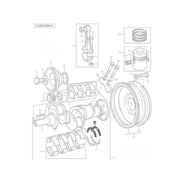 Washer Crankshaft - 735112M1 - Massey Tractor Parts