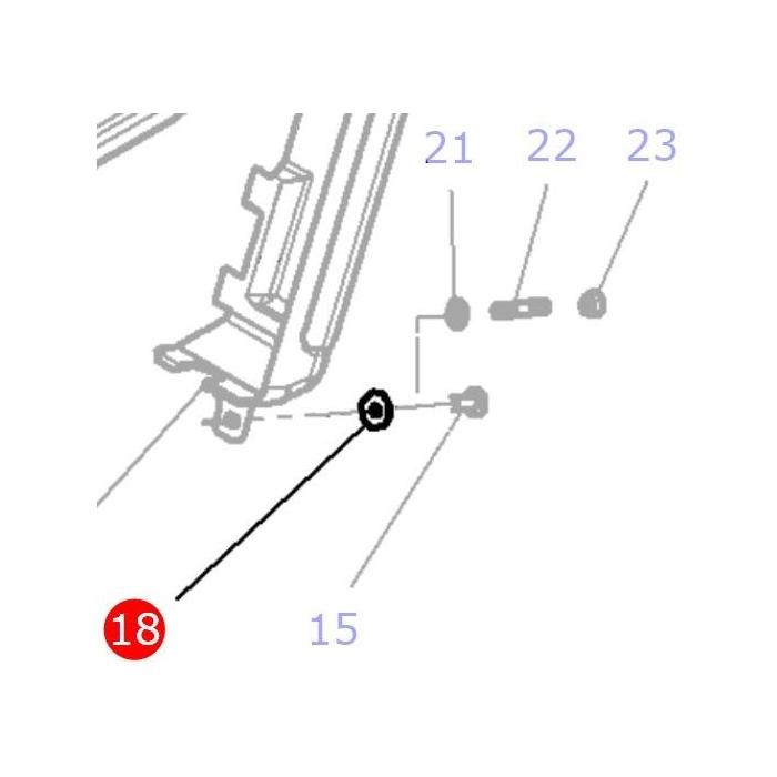 Illustration showing part number 18 in a mechanical diagram, positioned and marked in relation to parts 21, 22, and 23. Additionally, the Massey Ferguson - Washer Flat M6 - 391038X1 by AGCO is highlighted for clarity.