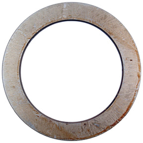 A round, flat, metal ring with a rustic, weathered appearance, displaying scratches and a slightly tarnished surface. The center is hollow—ideal as a thrust washer for the front axle of your Sparex equipment. This is the Washer | Sparex Part No.S.7722 by Sparex.