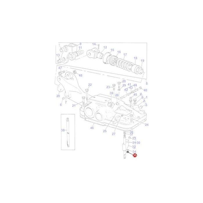Exploded view diagram of a Massey Ferguson engine component with numbered parts, including camshaft and casing. Part 20, the AGCO Massey Ferguson Washer Stand Pipe (361160X1), is highlighted in red. This detailed illustration is applicable for both the 100 Series and 200 Series models.