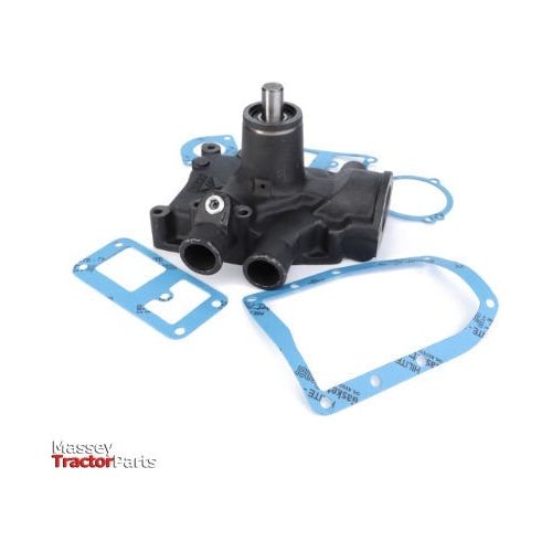 A Massey Ferguson - Water Pump - 3641887M91 from AGCO, featuring multiple blue gaskets. The image is labeled "Massey Tractor Parts" in the bottom left corner, indicating compatibility with Massey Ferguson 200 Series models.