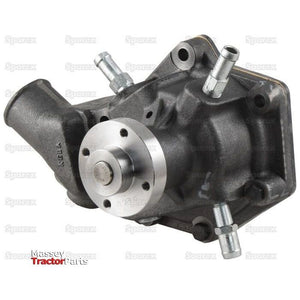 A gray mechanical part featuring a protruding cylindrical component and multiple metal fittings, labeled with "Sparex" and described as the Water Pump Assembly (Sparex Part No. S.127971) compatible with Massey Tractor Parts.