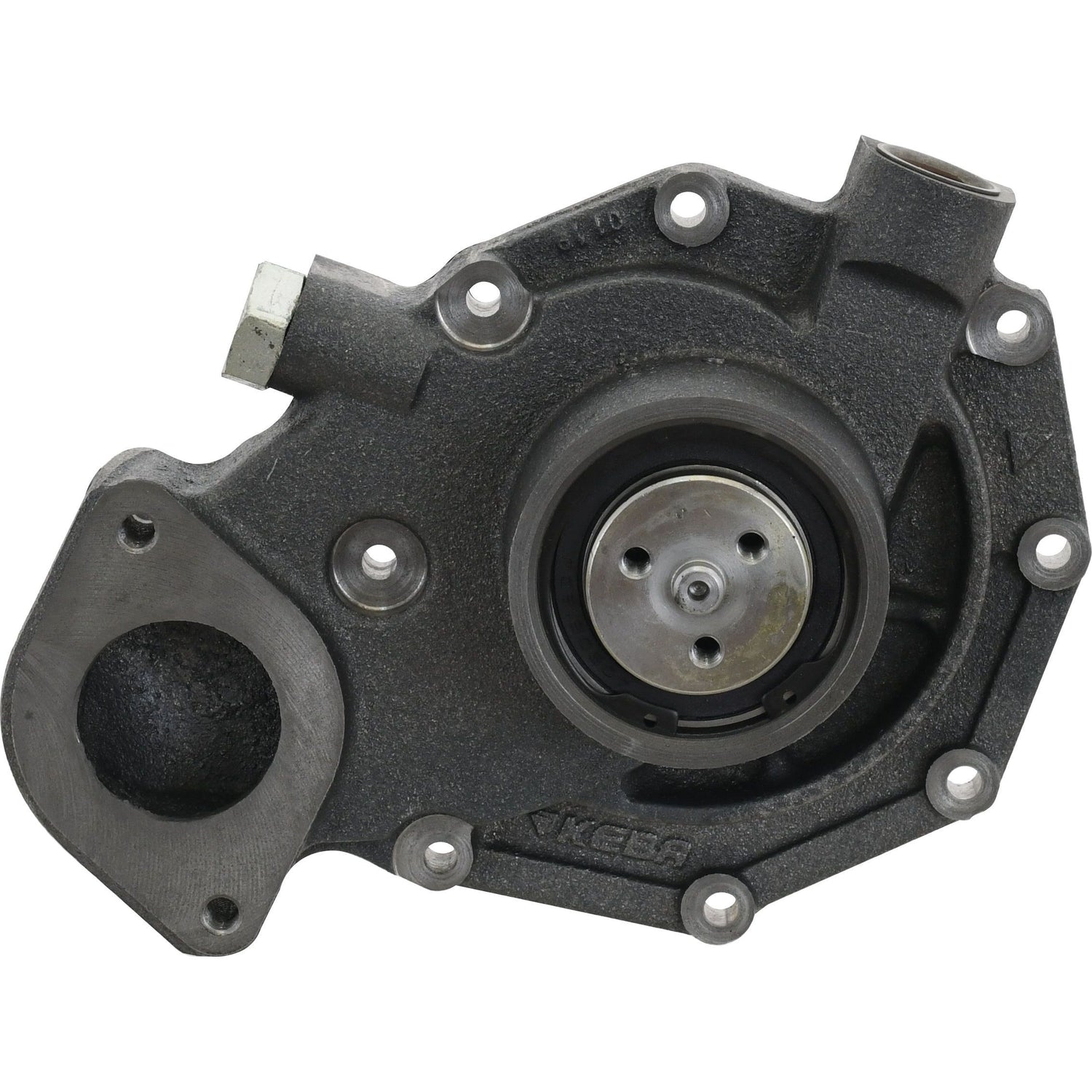 Image of a metal automotive Water Pump Assembly with a housing that has multiple bolt holes and a circular opening in the center. Featuring a durable gasket, this Sparex Part No.S.141007 component is essential for circulating coolant in an engine, making it ideal for John Deere machinery.