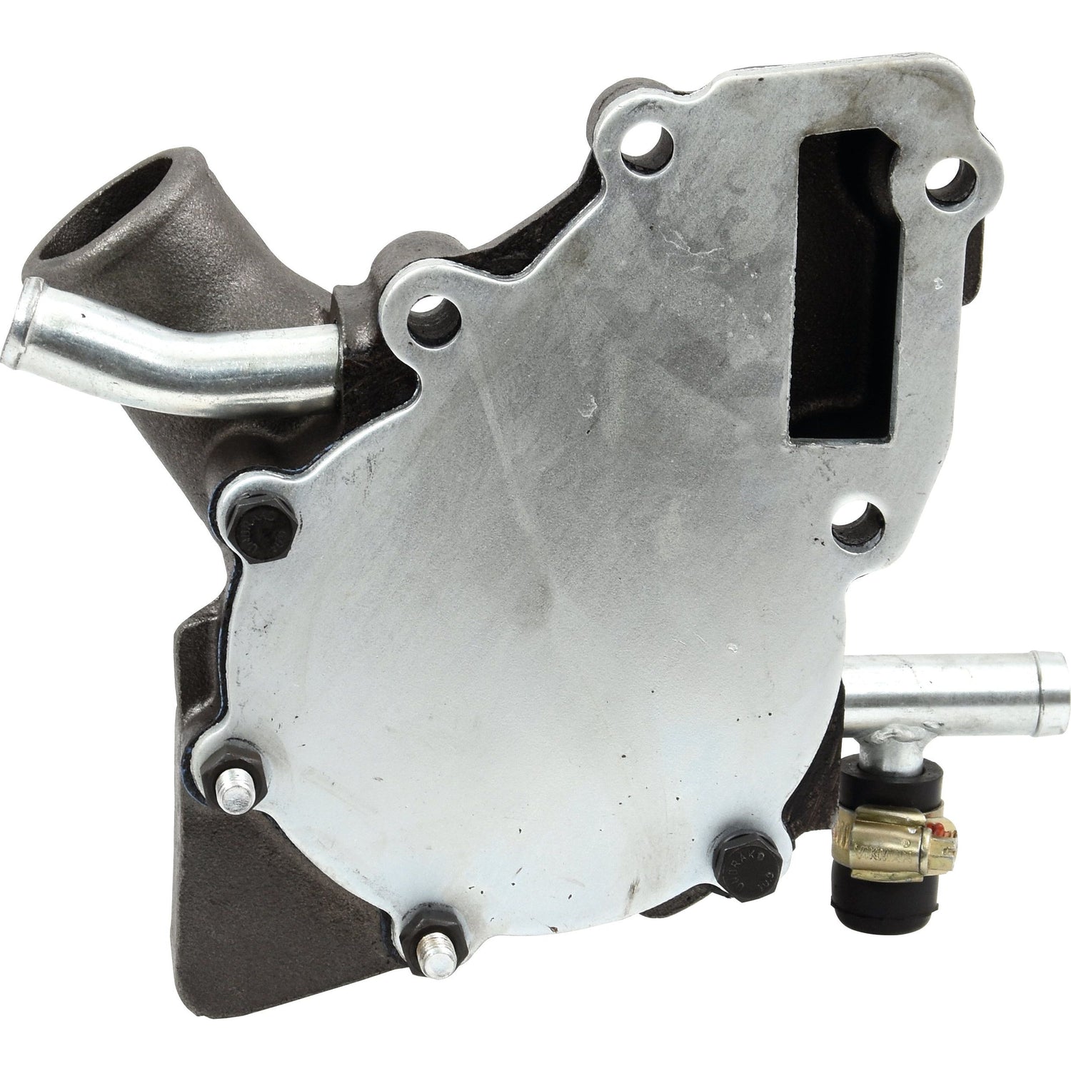 A metallic water pump assembly with multiple bolts, pipes, and an empty rectangular slot on a white background, designed for high-performance vehicles like Lamborghini models by Sparex (Part No. S.39892).