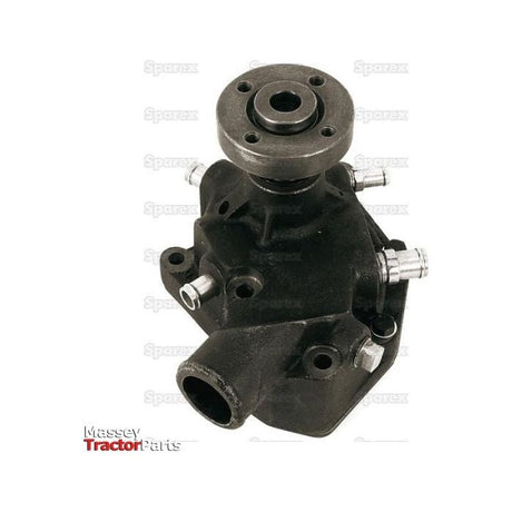 Close-up of a black mechanical component with multiple protruding connectors, likely a part of heavy machinery or a John Deere 3100 tractor. The background has faint text and the words "Water Pump Assembly | Sparex Part No.S.39898" at the bottom left, indicating it is from the Sparex brand.