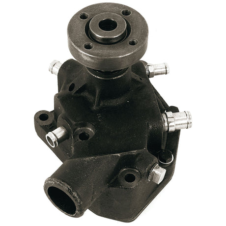 A black metal water pump assembly, featuring several protruding cylindrical connectors and a central circular top section, ideal for compatibility with the John Deere 3100. Available as Sparex Part No.S.39898 from Sparex.
