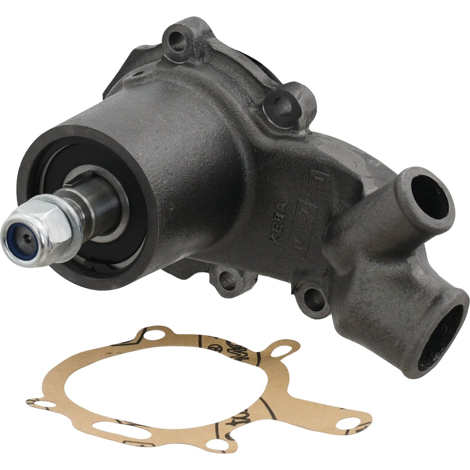 The Sparex Water Pump Assembly (Part No. S.41593) is a metal automotive water pump housing with an attached bearing and shaft, featuring a Perkins gasket and an efficient impeller.