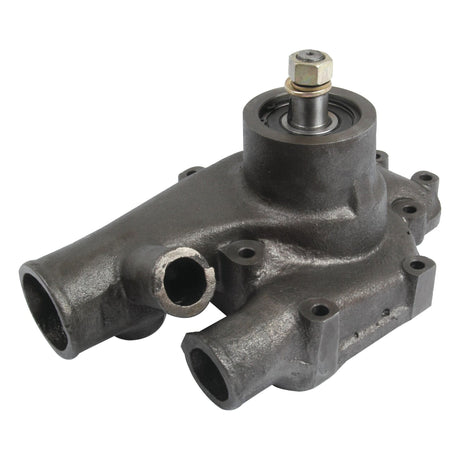 A Sparex Water Pump Assembly (Sparex Part No. S.43630), a metallic engine component with multiple ports and mounting holes, includes an attached bearing and is topped with a Massey Ferguson bolt.
