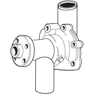 A technical drawing of a mechanical part with cylindrical components, flanges, and mounting holes, specifically designed for the Sparex Water Pump Assembly (Part No. S.53172).