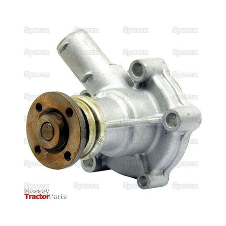 Close-up image of a Water Pump Assembly (Sparex Part No.S.53172) featuring a silver metallic body with a rusted rotating component. The background includes the text "Sparex" and the logo "Massey Tractor Parts," ideal for models from Yanmar or John Deere.